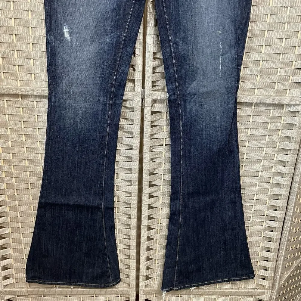 Paige Lou Lou Flare Mid-Rise Jeans Women Size 27 Blue Medium Wash Distress Denim - Picture 4 of 10